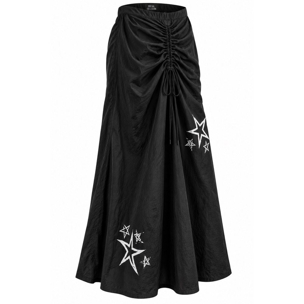 Social Collision Spiral Star Cinch Maxi Skirt Womens LG 100% Cotton Whimsigoth